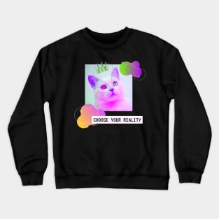 Katze Krone Reality Trippy Vaporwave Party Techno Crewneck Sweatshirt